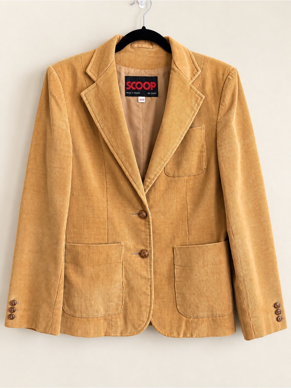 SCOOP Vintage Camel Corduroy Blazer 100% Cotton Tailored Jacket 13/14